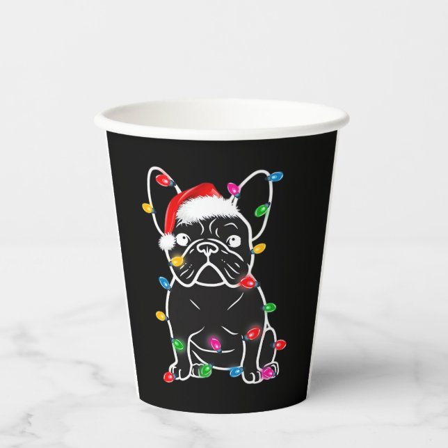 Funny French Bulldog Dog Tree Christmas Lights Xma Paper Cups (Front)