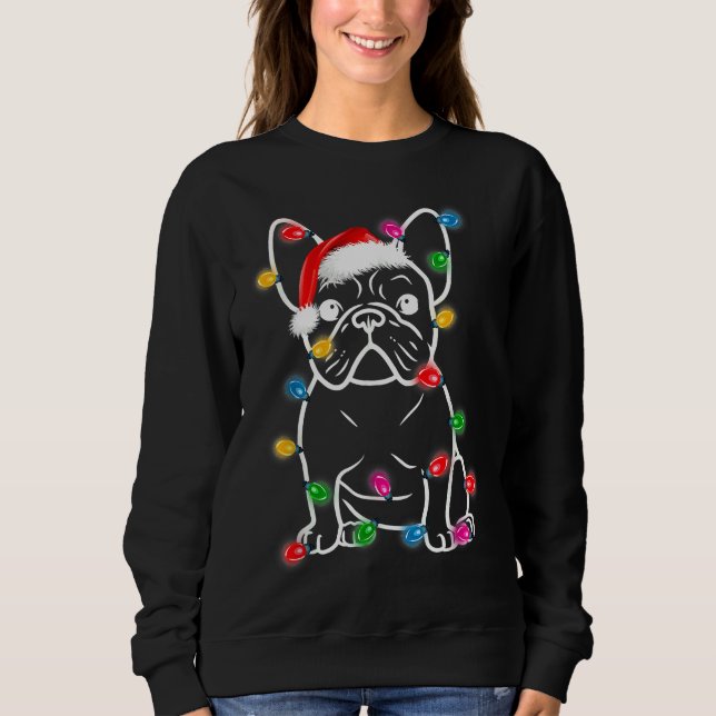 Funny French Bulldog Dog Tree Christmas Lights Xma Sweatshirt (Front)