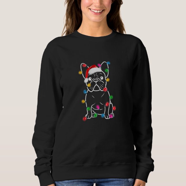 Funny French Bulldog Dog Tree Christmas Lights Xma Sweatshirt (Front)