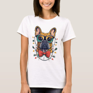 Funny French Bulldog Dog Tree Christmas Lights Xma T-Shirt