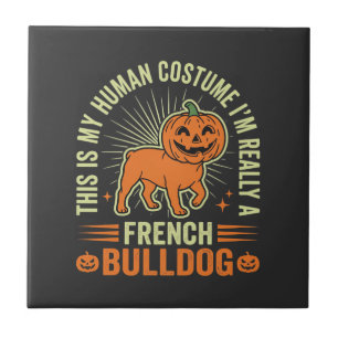 Funny French Bulldog Halloween Human Costume Desig Ceramic Tile