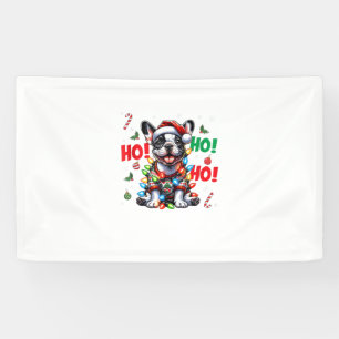 Funny French Bulldog HO HO HO Christmas Santa Hat  Banner