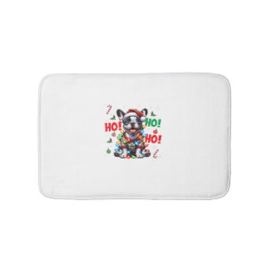 Funny French Bulldog HO HO HO Christmas Santa Hat Bath Mat
