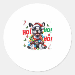 Funny French Bulldog HO HO HO Christmas Santa Hat  Classic Round Sticker
