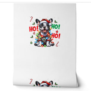 Funny French Bulldog HO HO HO Christmas Santa Hat Wallpaper
