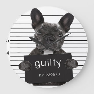 Funny French Bulldog Jail Mugshot Bad Dog Criminal Large Clock