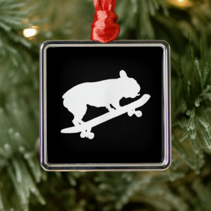 Funny French Bulldog On Skateboard Art Boys Men Metal Ornament
