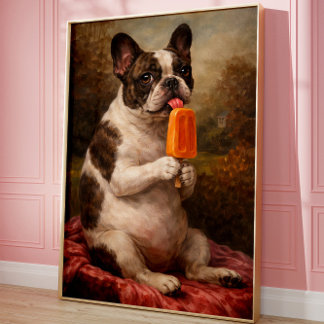 Funny French Bulldog Popsicle Wall Art Print