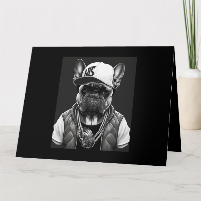 Funny French Bulldog Rapper Hip Hop Star Card (Front)