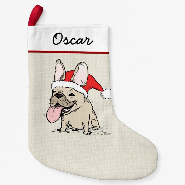 Funny French Bulldog Santa Dog Frenchie Holiday Small Christmas Stocking (Front)