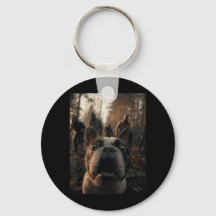 Funny French Bulldog Selfie With Zombies Halloween Key Ring