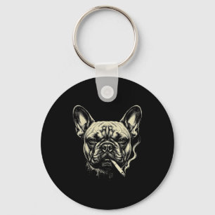 Funny french bulldog smoking cigarette meme vintag key ring