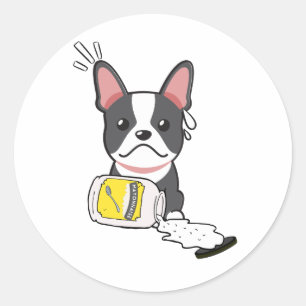 Funny French bulldog spilled mayonnaise Classic Round Sticker