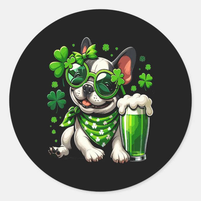 Funny French Bulldog St. Patricks  Classic Round Sticker (Front)