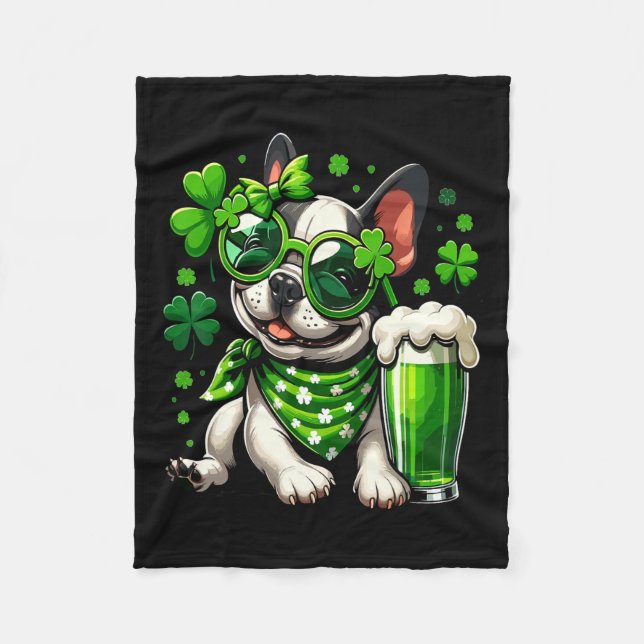 Funny French Bulldog St. Patricks  Fleece Blanket (Front)