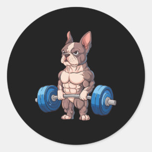 Funny French Bulldog Weightlifting Bodybuilding Gy Classic Round Sticker
