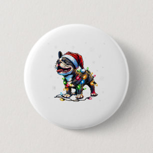 Funny French Bulldogs Christmas Santa Hat Lights S 6 Cm Round Badge