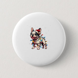 Funny French Bulldogs Christmas Santa Hat Lights S 6 Cm Round Badge