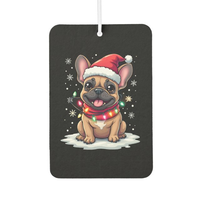 Funny French Bulldogs Christmas Santa Hat Lights S Car Air Freshener (Front)