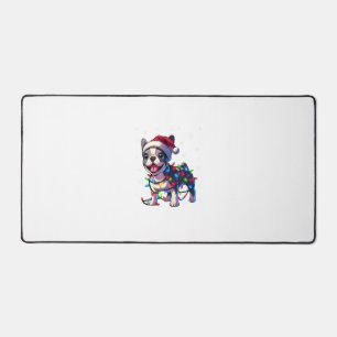Funny French Bulldogs Christmas Santa Hat Lights S Desk Mat