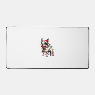 Funny French Bulldogs Christmas Santa Hat Lights S Desk Mat