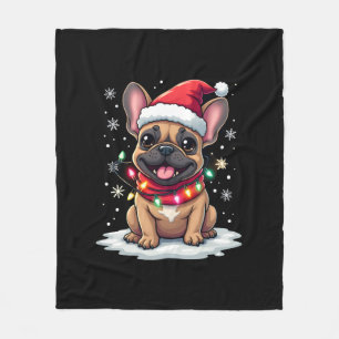 Funny French Bulldogs Christmas Santa Hat Lights S Fleece Blanket