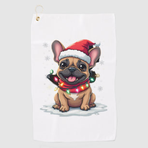 Funny French Bulldogs Christmas Santa Hat Lights S Golf Towel