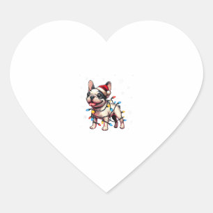 Funny French Bulldogs Christmas Santa Hat Lights S Heart Sticker