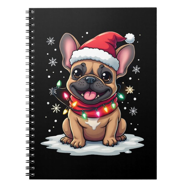 Funny French Bulldogs Christmas Santa Hat Lights S Notebook (Front)
