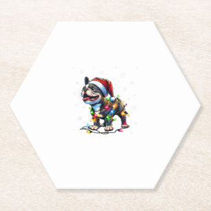 Funny French Bulldogs Christmas Santa Hat Lights S Paper Coaster