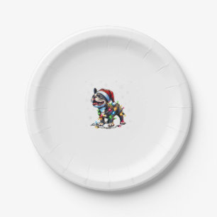 Funny French Bulldogs Christmas Santa Hat Lights S Paper Plate