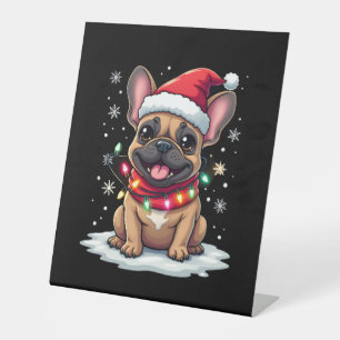 Funny French Bulldogs Christmas Santa Hat Lights S Pedestal Sign