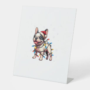 Funny French Bulldogs Christmas Santa Hat Lights S Pedestal Sign
