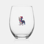 Funny French Bulldogs Christmas Santa Hat Lights S Stemless Wine Glass<br><div class="desc">Funny French Bulldogs Christmas Santa Hat Lights Snowflakes _1</div>