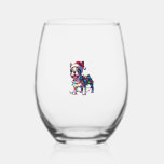 Funny French Bulldogs Christmas Santa Hat Lights S Stemless Wine Glass<br><div class="desc">Funny French Bulldogs Christmas Santa Hat Lights Snowflakes _1</div>