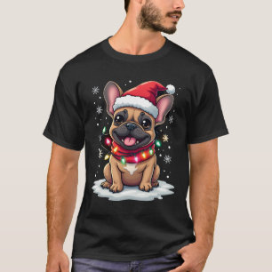 Funny French Bulldogs Christmas Santa Hat Lights S T-Shirt