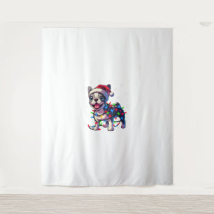 Funny French Bulldogs Christmas Santa Hat Lights S Tapestry