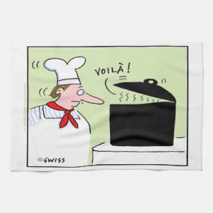 Funny French Chef Gourmet Cartoon Kitchen Towel