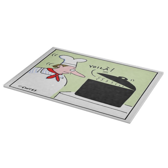 Funny French Chef with Moustache and Hat Cartoon Cutting Board (Corner)