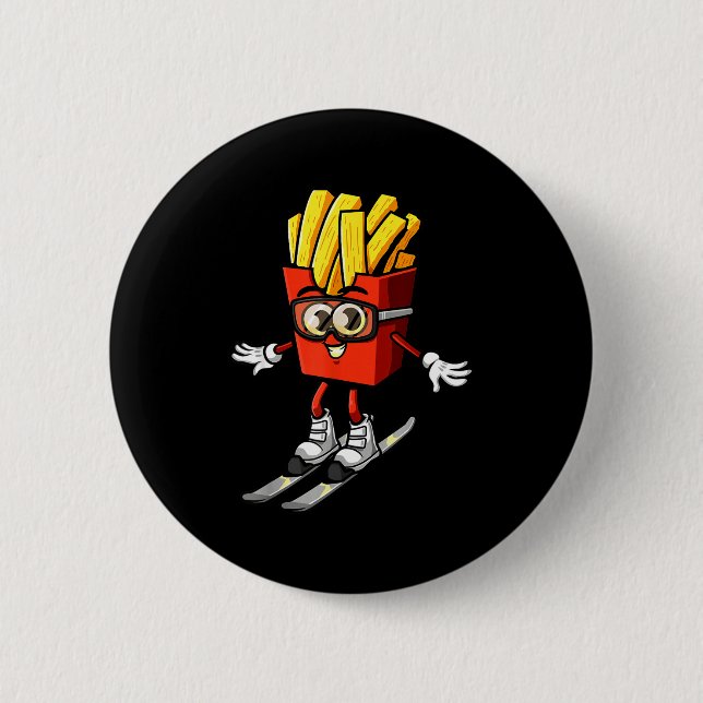 Funny french fry ski potato fries skiing instructo 6 cm round badge (Front)
