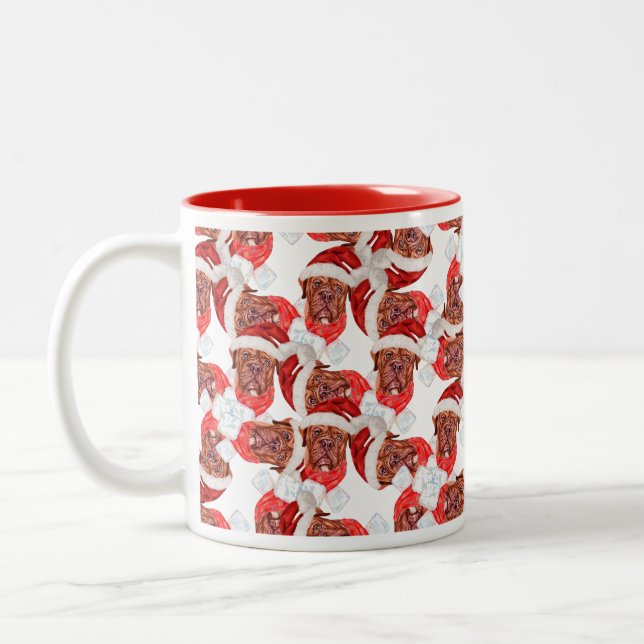 Funny French Mastiff Christmas Pattern Two-Tone Coffee Mug (Left)