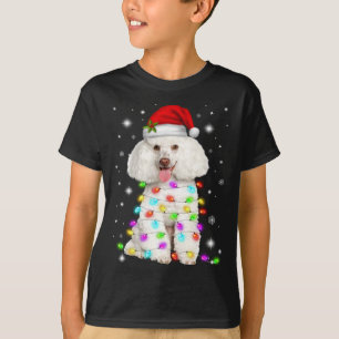 Funny French Poodle Dog Santa Hat Christmas Lights T-Shirt