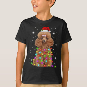 Funny French Poodle Dog Santa Hat Christmas Lights T-Shirt