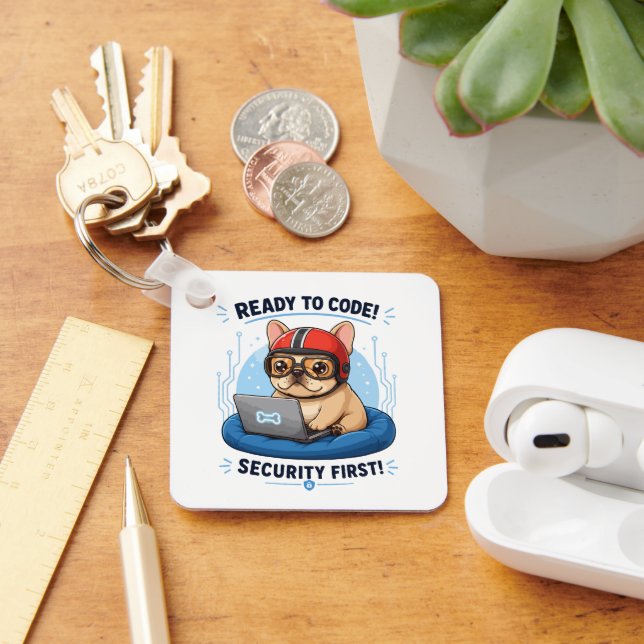 Funny Frenchie Coder Cybersecurity Dog Sticker Key Ring (Desk)