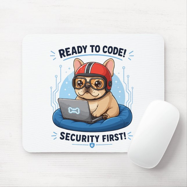 Funny Frenchie Coder Cybersecurity Dog Sticker Mouse Pad (With Mouse)