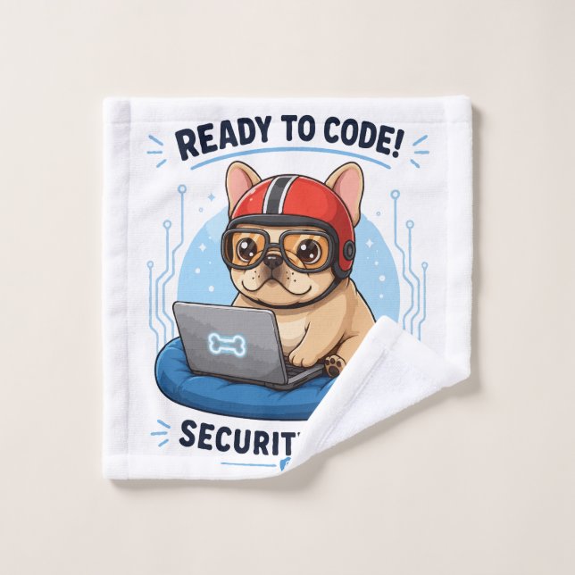Funny Frenchie Coder Cybersecurity Dog Sticker Wash Cloth (Wash Cloth)