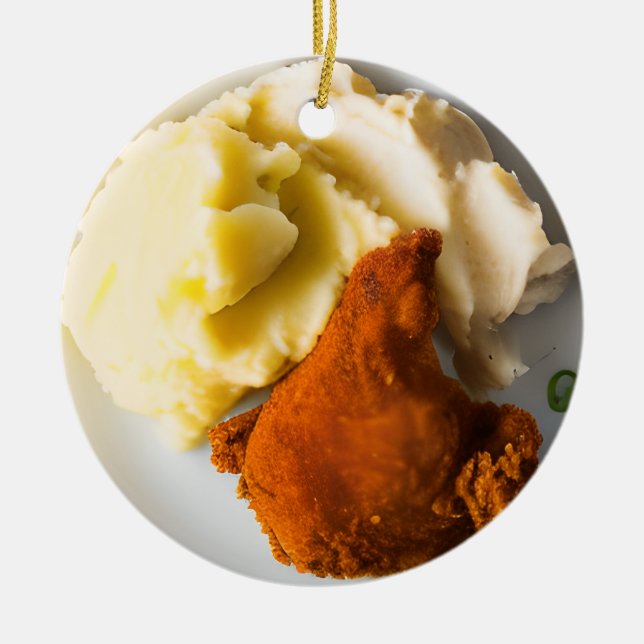 Funny Fried Chicken and Mashed Potatoes Christmas Ceramic Ornament (Front)