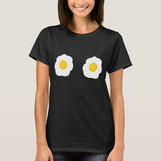 Funny Fried Egg Boobs Flat Chested Foodie T-Shirt (Front)