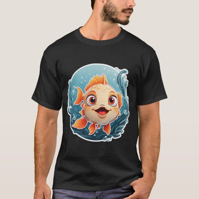 Funny Friendly Cartoon Fish T-Shirt (Front)