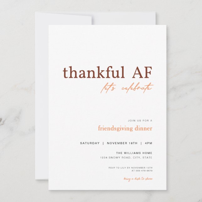 Funny Friendsgiving Thankful AF Invitation (Front)